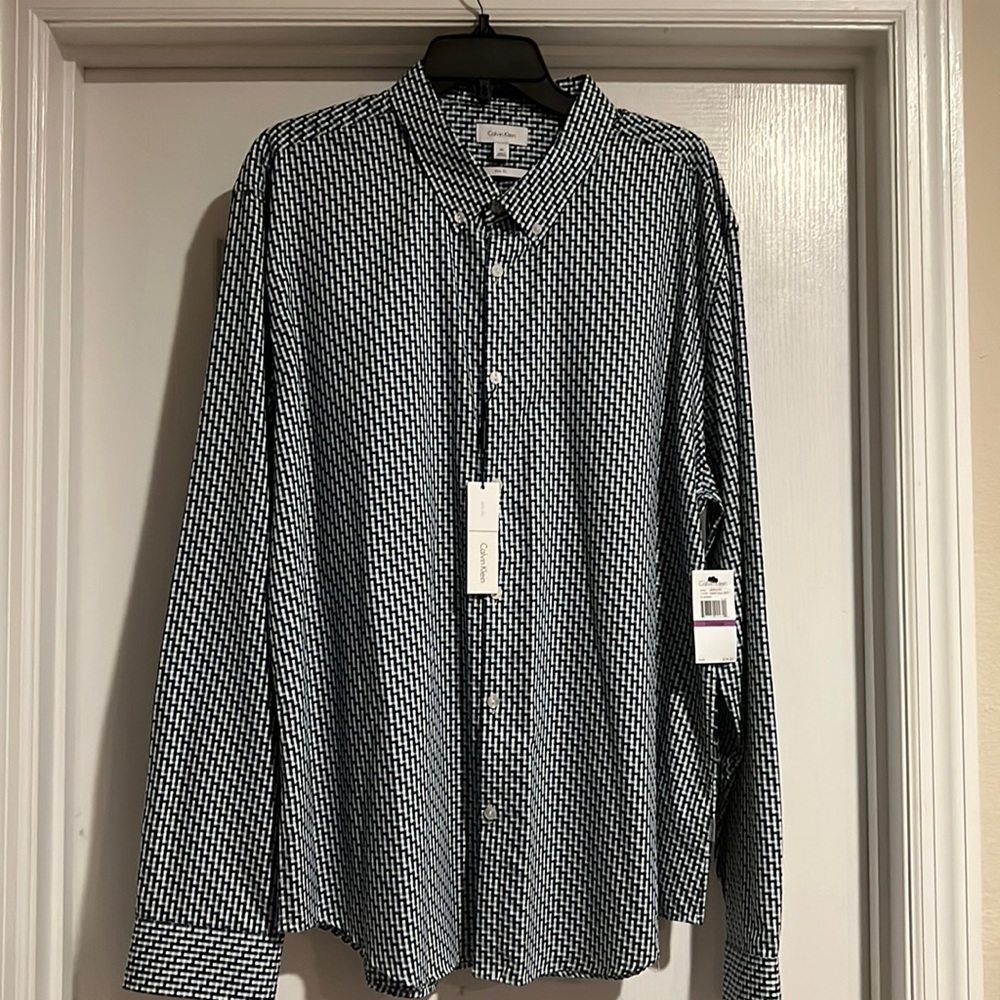 Calvin Klein Black, teal and gray button down shirt. XXL Brand new with tags.